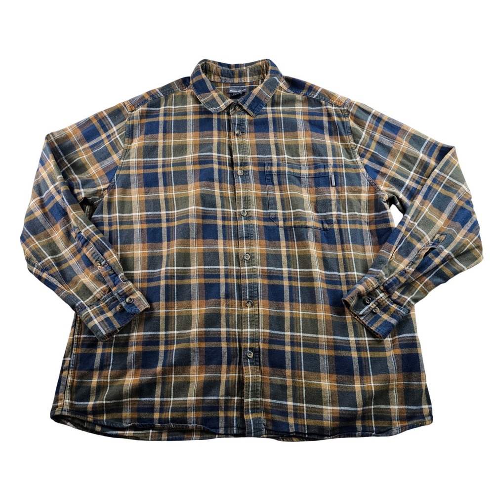 Eddie Bauer Men's Shirt Size XXL Regular Fit Blue Brown Plaid Cotton Flannel